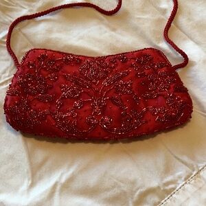 Evening purse. Red beaded purse.
